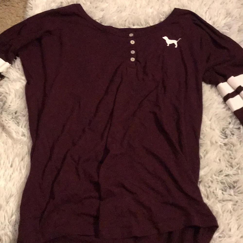 Maroon pink long sleeve v neck t-shirt💗🤎